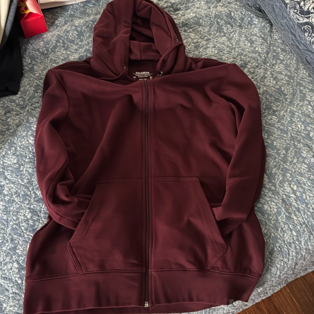 Pull & Bear Zip up Jacket Hoodie Burgundy sz Large L